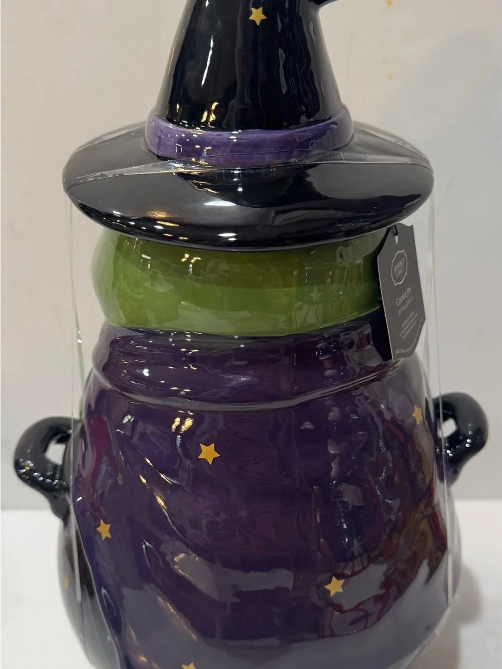Spooky Street Halloween Cookie Jar/Canister Witch/Wizard Frog on Cauldron NWT